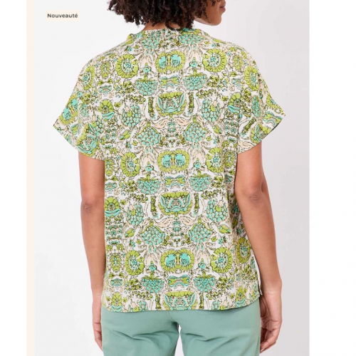 TOP FAIZ IMPRIME VERT LIN ECOVISCOSE - LA FIANCEE - LE MOUTON A 3 PATTES - 2