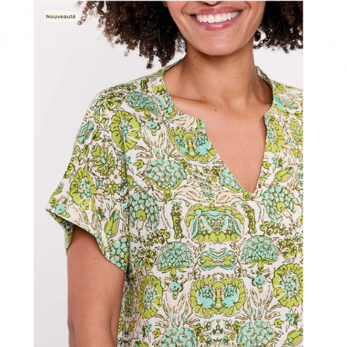 TOP FAIZ IMPRIME VERT LIN ECOVISCOSE - LA FIANCEE - LE MOUTON A 3 PATTES - 3