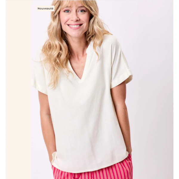 TOP FAIZ UNI ECRU LIN ECOVISCOSE - LA FIANCEE - LE MOUTON A 3 PATTES - 1