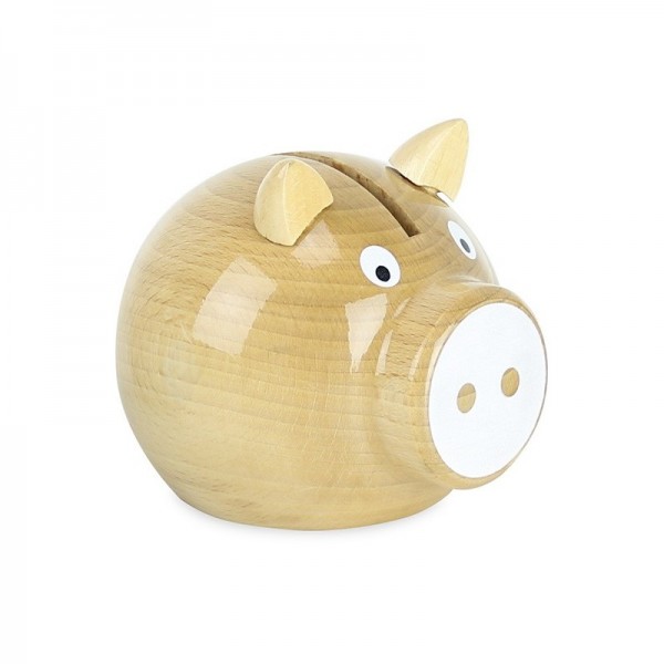 TIRELIRE COCHON BOIS NATUREL BLANC