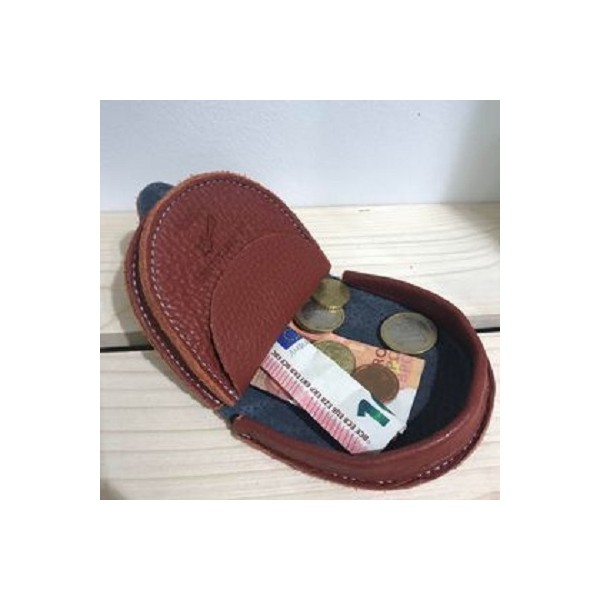 PORTE-MONNAIE EN CUIR GRAINE BRIQUE