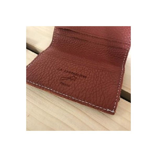 PORTE CARTES EN CUIR GRAINE BRIQUE