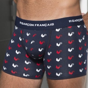 Boxer long coqs tricolores - vue de près - garçon français