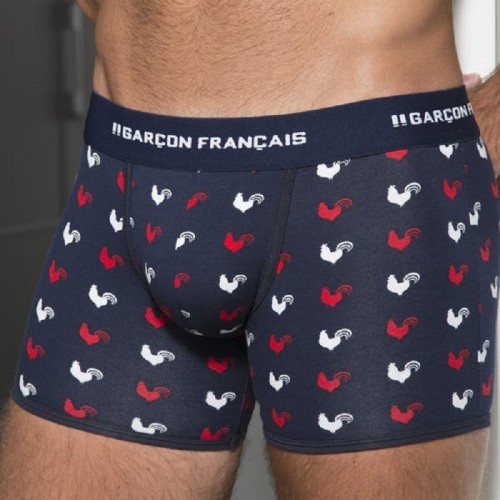 Boxer long coqs tricolores - vue de près - garçon français