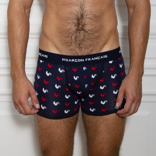 Boxer long coqs tricolores - vue de loin - garçon français