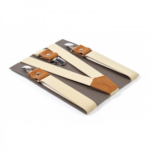 paire de bretelles made in france unis beige et marron - vertical l'accessoire
