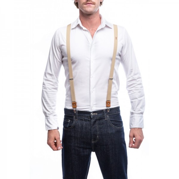 bretelles fabriquées en France unies dans un coloris de beige - vertical l'accessoire