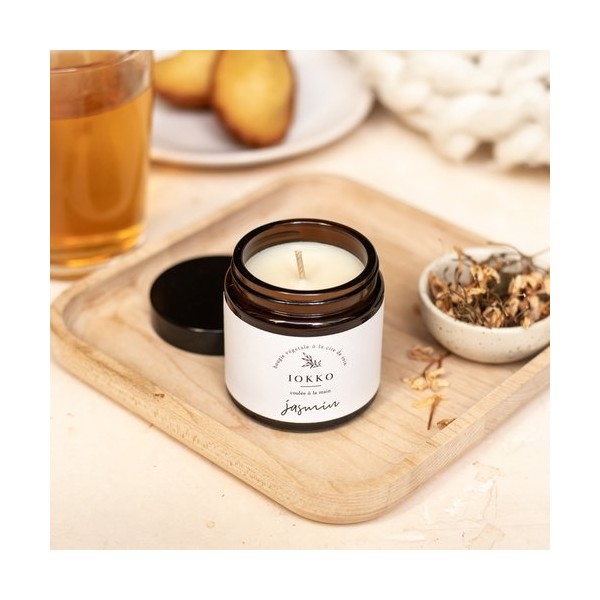 BOUGIE NATURELLE COULEE A LA MAIN EN FRANCE AU PARFUM DE JASMIN - IOKKO