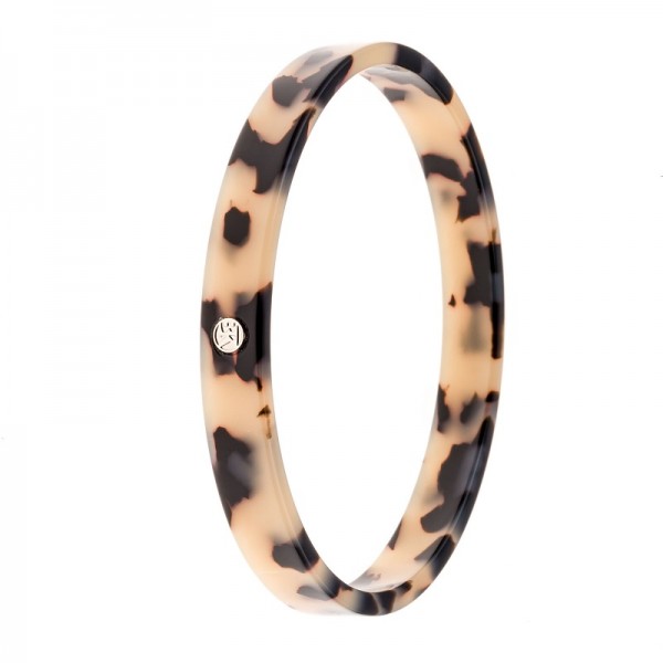 BRACELET EN ACETATE NOIR MOUCHETE IVOIRE