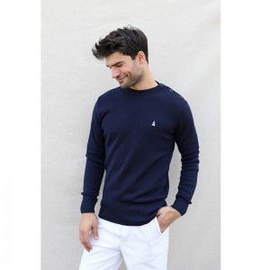PULL EN LAINE COLIN UNISEXE UNI MARINE - MAISON FT - LE MOUTON A 3 PATTES