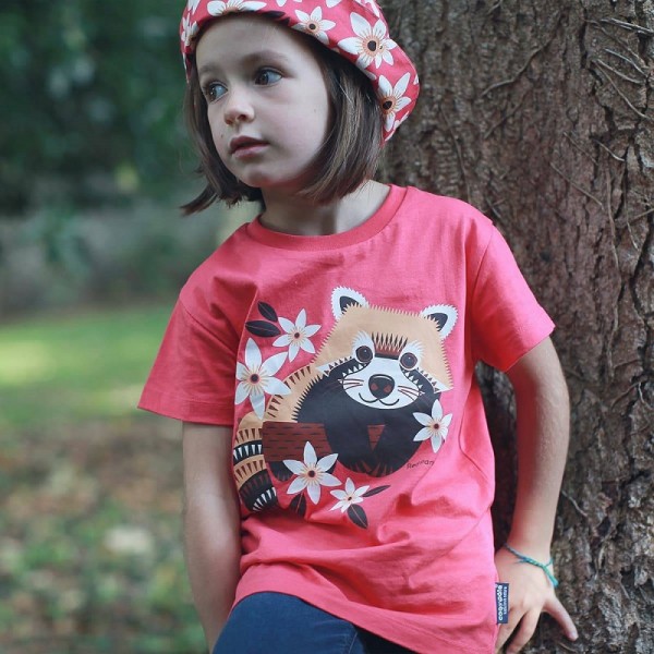 T shirt manches courtes panda roux framboise pour enfants - coq en pâte
