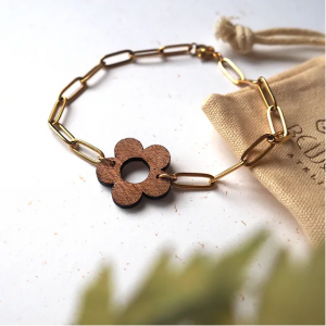BRACELET BOIS ROSA FLEURS - BEWOOD - LE MOUTON A 3 PATTES