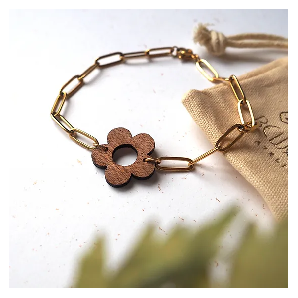 BRACELET BOIS ROSA FLEURS - BEWOOD - LE MOUTON A 3 PATTES