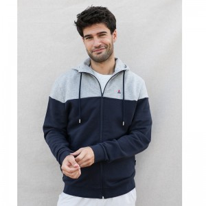 VESTE ZIPPEE CAPUCHE ZACK MARINE GRIS COTON BIO - MAISON FT - LE MOUTON A 3 PATTES - 1