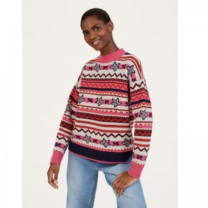 PULL JACQUARD FANTAISIE ERIN EN LAINE ROSE - THOUGHT - LE MOUTON A 3 PATTES - 1
