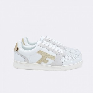 BASKETS HAZEL BLANC ET DORE EN CUIR - FAGUO - LE MOUTON A 3 PATTES - 1