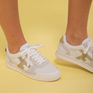 BASKETS HAZEL BLANC ET DORE EN CUIR - FAGUO - LE MOUTON A 3 PATTES - 1 2