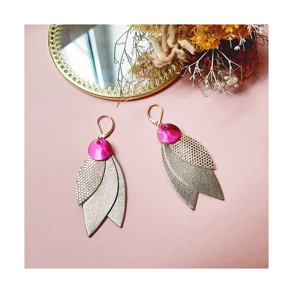 BOUCLES D OREILLES CELESTE FUSCHIA - NI UNE NI DEUX - LE MOUTON A 3 PATTES