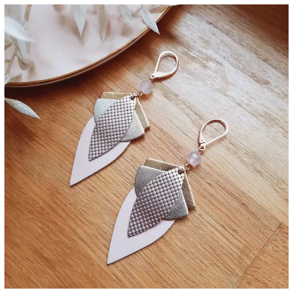 BOUCLES D OREILLES GRAND LOTUS ROSE - NI UNE NI DEUX - LE MOUTON A 3 PATTES