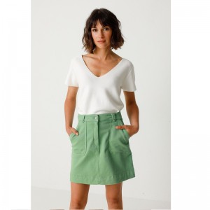 JUPE COURTE DEMIKU COTON BIO UNI VERT - SKFK - LE MOUTON A 3 PATTES - 1