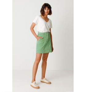 JUPE COURTE DEMIKU COTON BIO UNI VERT - SKFK - LE MOUTON A 3 PATTES - 1 2