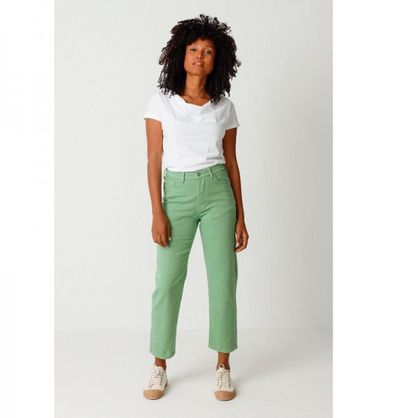 PANTALON ANIA DENIM DROIT COTON BIO VERT - SKFK - LE MOUTON A 3 PATTES - 1