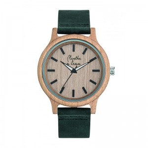 MONTRE BOIS CUIR VERT - MENTHE A L'EAU - LE MOUTON A 3 PATTES - 1