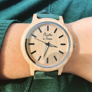 MONTRE BOIS CUIR VERT - MENTHE A L'EAU - LE MOUTON A 3 PATTES - 1 2