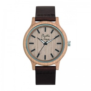 MONTRE BOIS CUIR MARRON - MENTHE A L'EAU - LE MOUTON A 3 PATTES - 1