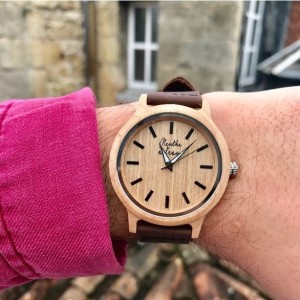 MONTRE BOIS CUIR MARRON - MENTHE A L'EAU - LE MOUTON A 3 PATTES - 1 2